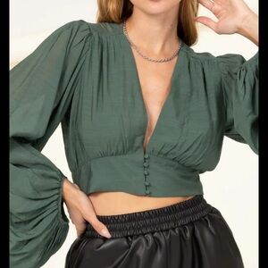 HYFVE Deep Green Puff Sleeve Blouse